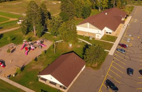 Overhead view of the Crosslake Community Center taken by a drone